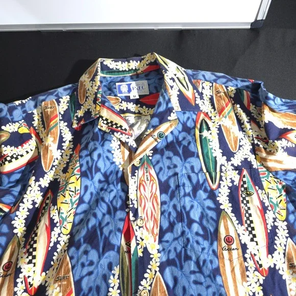 RJC Surfboard Hawaiian Shirt Mens Medium Aloha Beach Camp Casual Blue Outdoor - Picture 5 of 8